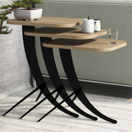 Lot de 3 Tables Gigognes - 35 x 45 x 60 cm - Chêne