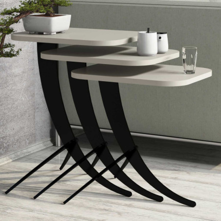 Lot de 3 Tables Gigognes - 35 x 45 x 60 cm - Crème