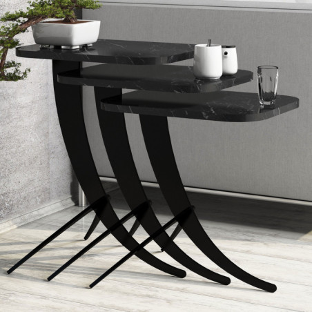 Lot de 3 Tables Gigognes - 35 x 45 x 60 cm - Noir