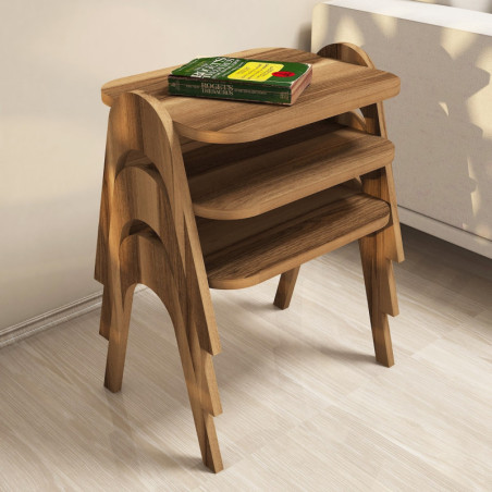 Lot de 3 Tables Gigognes - 49 x 42 x 36 cm - Noyer