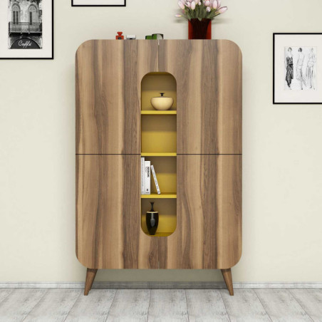 Meuble de Rangement avec Étagères - 93 x 144 x 32 cm - Noyer et Jaune