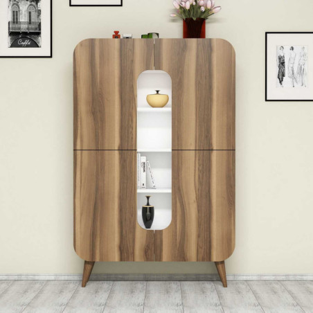 Meuble de Rangement avec Étagères - 93 x 144 x 32 cm - Noyer et Blanc
