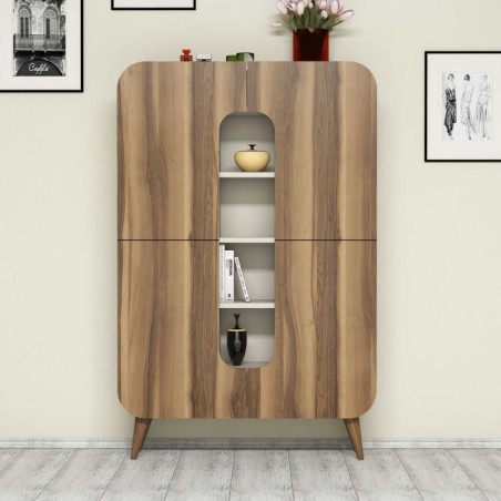 Meuble de Rangement avec Étagères - 93 x 144 x 32 cm - Noyer et Crème