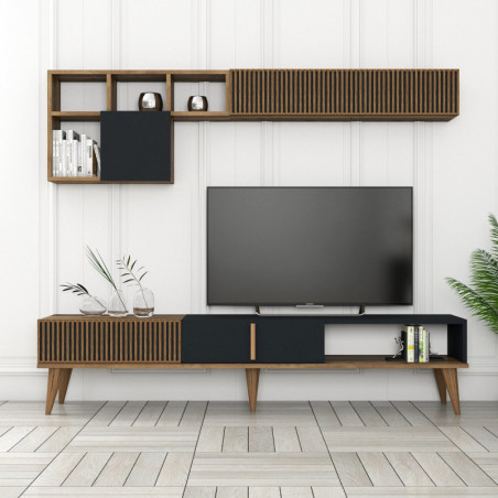 Ensemble Meuble TV avec Étagère Murale - 180 x 40 x 35 cm - Noyer et Anthracite