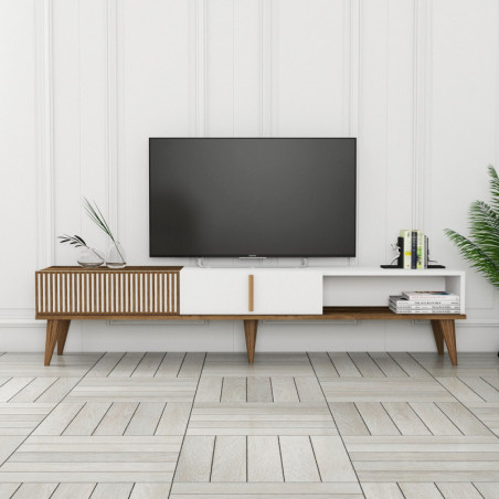 Meuble TV avec Étagères - 180 x 40 x 35 cm - Noyer et Blanc