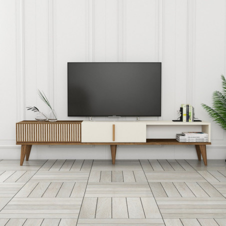 Meuble TV avec Étagères - 180 x 40 x 35 cm - Noyer et Crème