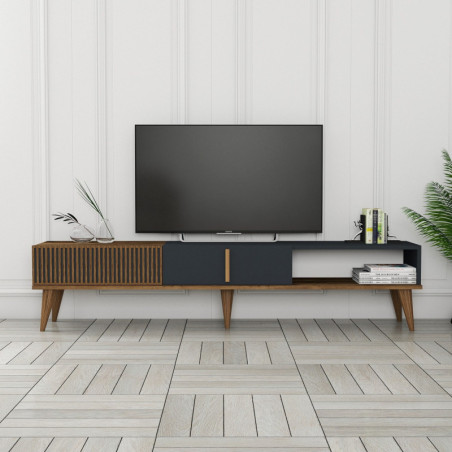 Meuble TV avec Étagères - 180 x 40 x 35 cm - Noyer et Anthracite