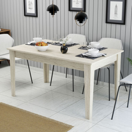 Table à Manger avec Rangement - 145 x 75 x 88 cm - Effet Travertin