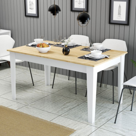 Table à Manger avec Rangement - 145 x 75 x 88 cm - Blanc et Chêne