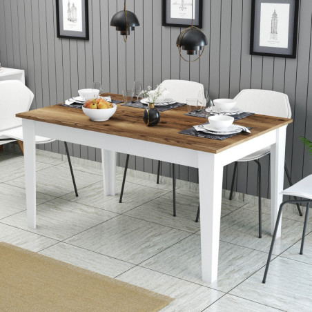 Table à Manger avec Rangement - 145 x 75 x 88 cm - Noyer et Blanc