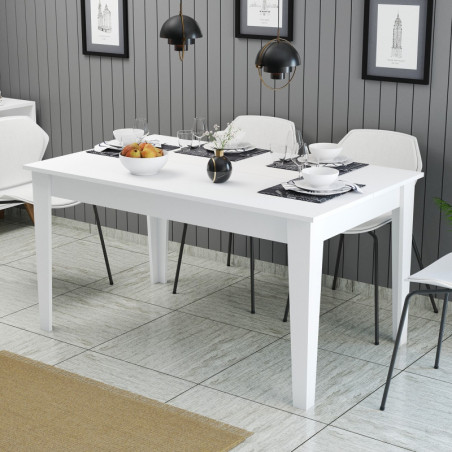 Table à Manger avec Rangement - 145 x 75 x 88 cm - Blanc