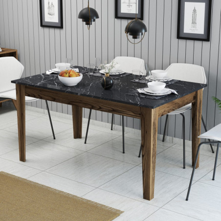 Table à Manger avec Rangement - 145 x 75 x 88 cm - Noyer et Noir