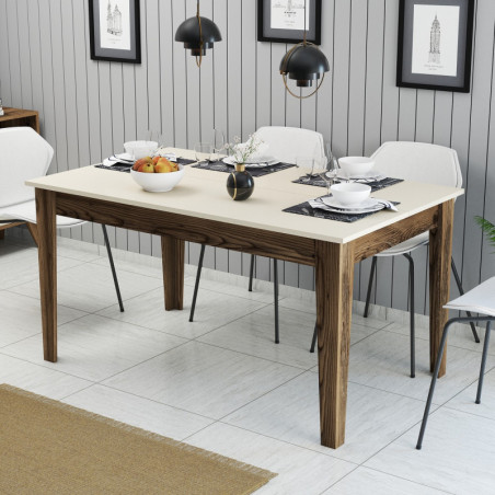Table à Manger avec Rangement - 145 x 75 x 88 cm - Noyer et Crème