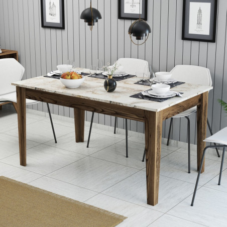 Table à Manger avec Rangement - 145 x 75 x 88 cm - Noyer et Blanc