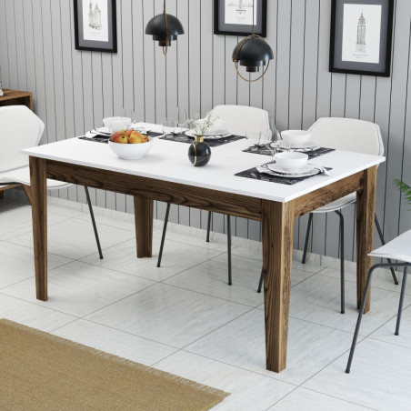 Table à Manger avec Rangement - 145 x 75 x 88 cm - Noyer et Blanc