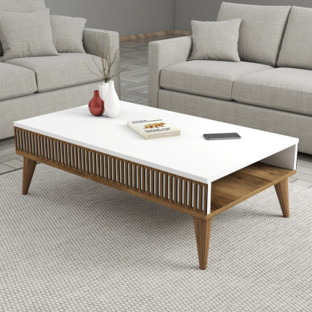 Table Basse avec Étagères - 105 x 35 x 60 cm - Noyer et Blanc