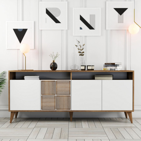 Console d'Entrée sur Pieds avec Étagères - 180 x 78 x 35 cm - Noyer et Blanc
