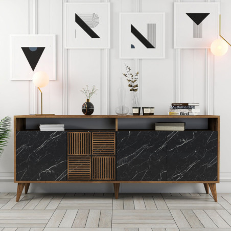 Console d'Entrée sur Pieds avec Étagères - 180 x 78 x 35 cm - Noyer et Noir