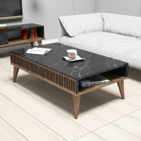 Table Basse - 105 x 35 x 60 cm - Noyer et Noir