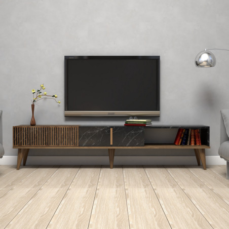 Meuble TV avec Étagères - 180 x 40 x 35 cm - Noyer et Noir