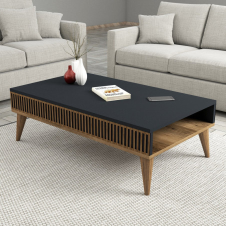 Table Basse avec Étagères - 105 x 35 x 60 cm - Noyer et Anthracite