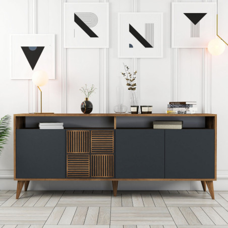 Console d'Entrée sur Pieds avec Étagères - 180 x 78 x 35 cm - Noyer et Anthracite