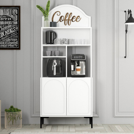 Meuble Bar à Café avec Étagères - 81 x 201 x 35 cm - Blanc et Noir