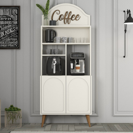 Meuble Bar à Café avec Étagères - 81 x 201 x 35 cm - Crème et Noyer