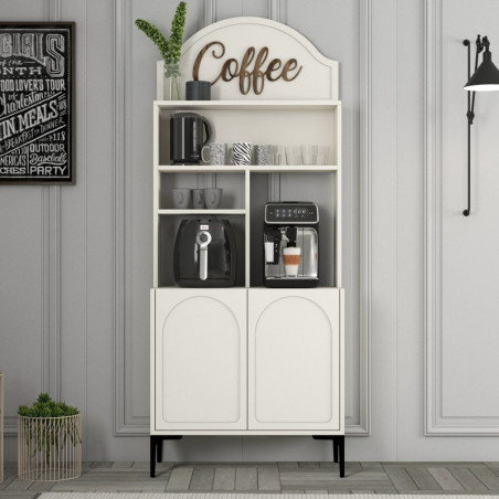 Meuble Bar à Café avec Étagères - 81 x 201 x 35 cm - Crème et Noir