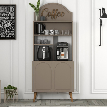Meuble Bar à Café avec Étagères - 81 x 201 x 35 cm - Décor Atlas et Noyer