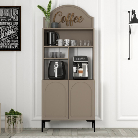 Meuble Bar à Café avec Étagères - 81 x 201 x 35 cm - Décor Atlas et Noir