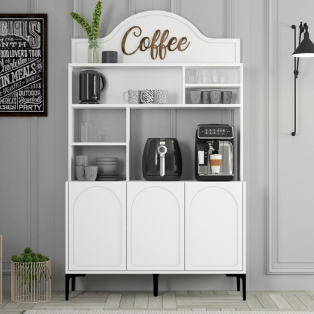 Meuble Bar à Café avec Étagères - 120 x 202 x 35 cm - Blanc et Noir