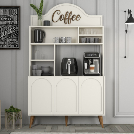 Meuble Bar à Café avec Étagères - 120 x 202 x 35 cm - Crème et Noyer