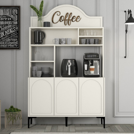Meuble Bar à Café avec Étagères - 120 x 202 x 35 cm - Crème et Noir