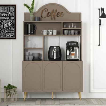 Meuble Bar à Café avec Étagères - 120 x 202 x 35 cm - Décor Atlas et Doré