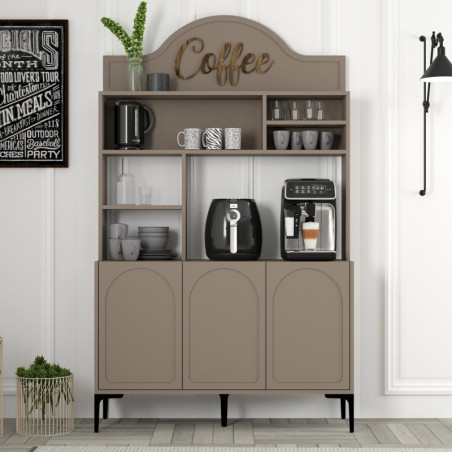 Meuble Bar à Café avec Étagères - 120 x 202 x 35 cm - Décor Atlas et Noir