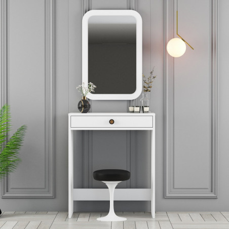 Coiffeuse avec Miroir - 70 x 40 x 85 cm - Blanc