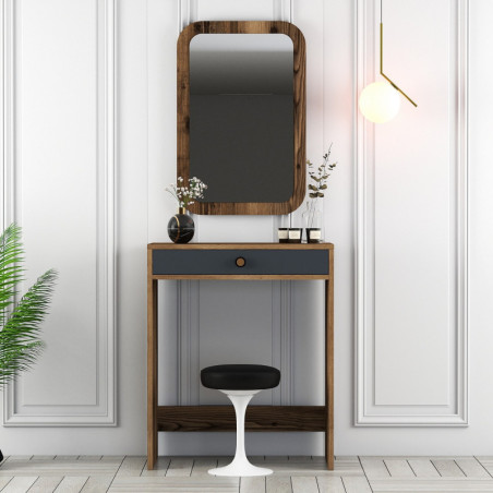 Coiffeuse avec Miroir - 70 x 40 x 85 cm - Noyer et Anthracite