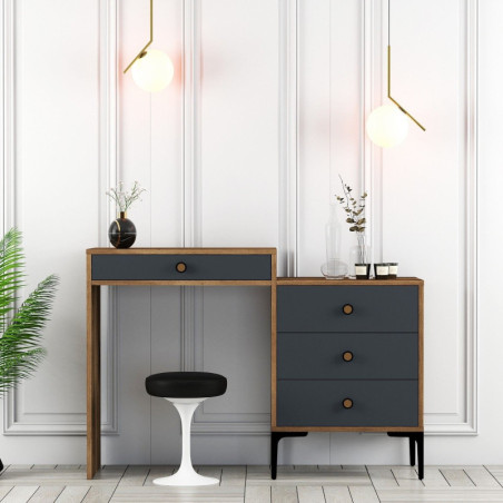 Coiffeuse sur Pieds Métalliques - 124 x 85 x 40 cm - Noyer et Anthracite