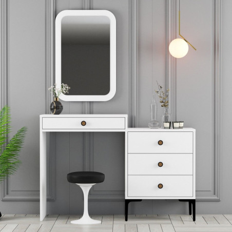 Coiffeuse avec Miroir - 124 x 85 x 40 cm - Blanc