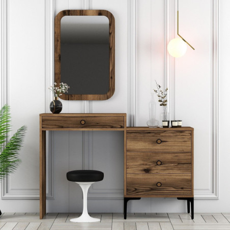 Coiffeuse avec Miroir - 124 x 85 x 40 cm - Noyer