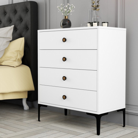 Commode à 4 Tiroirs - 76 x 91 x 40 cm - Blanc