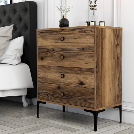 Commode à 4 Tiroirs - 76 x 91 x 40 cm - Noyer