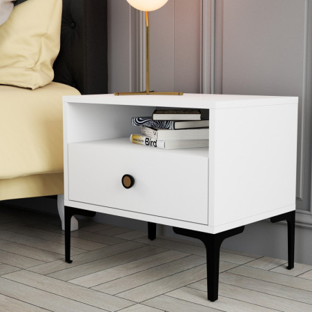 Table de Chevet sur Pieds Métalliques - 56 x 51 x 40 cm - Blanc