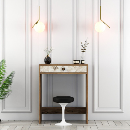 Coiffeuse - 70 x 40 x 85 cm - Noyer, Blanc et Effet Marbre