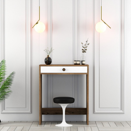 Coiffeuse - 70 x 40 x 85 cm - Noyer et Blanc