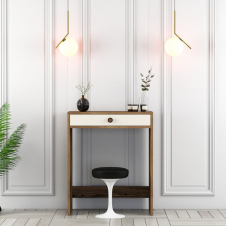 Coiffeuse - 70 x 40 x 85 cm - Noyer et Crème