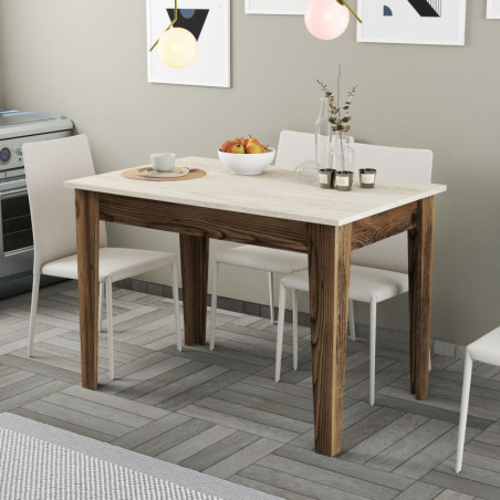 Table de Cuisine avec Rangement - 110 x 75 x 72 cm - Noyer et Effet Travertin