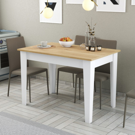 Table de Cuisine avec Rangement - 110 x 75 x 72 cm - Blanc et Décor Chêne
