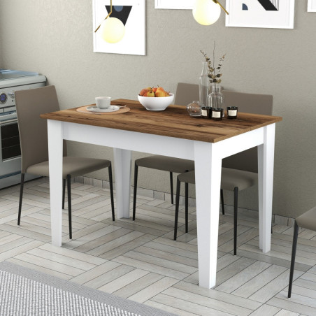 Table de Cuisine avec Rangement - 110 x 75 x 72 cm - Noyer et Blanc